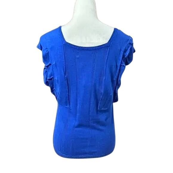 Attention Ruffled Cap Sleeve Sweater Square Neck Lightweight Blue Women's Large - Picture 4 of 8